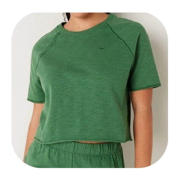 VS Pink L green cotton raw hem lounge tee - Picture 1 of 9